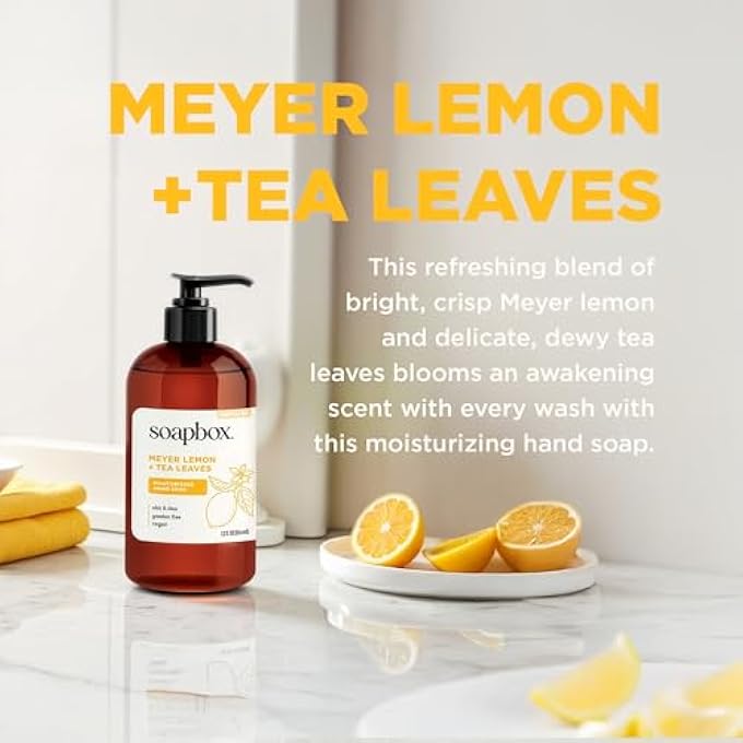 Soapbox LIQUID HAND SOAP, MEYER LEMON & TEA LEAVES, MOISTURIZING HAND WASH FOR KITCHEN AND BATHROOM, 12 OUNCE PUMP BOTTLES (PACK OF 3) - Image 2